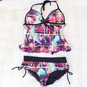 ocean pacific (op) tropical plaid tankini two piece set size m